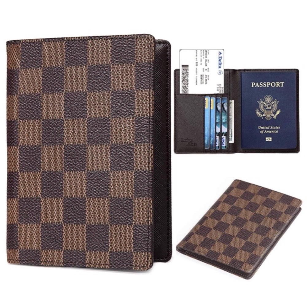 Lux MEN’S BROWN checkered RFID Passport Holder